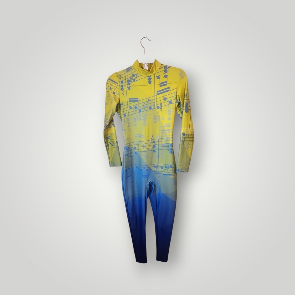 Team Go Figure adult M Yellow and Blue Music Note Bodysuit cosplay costume